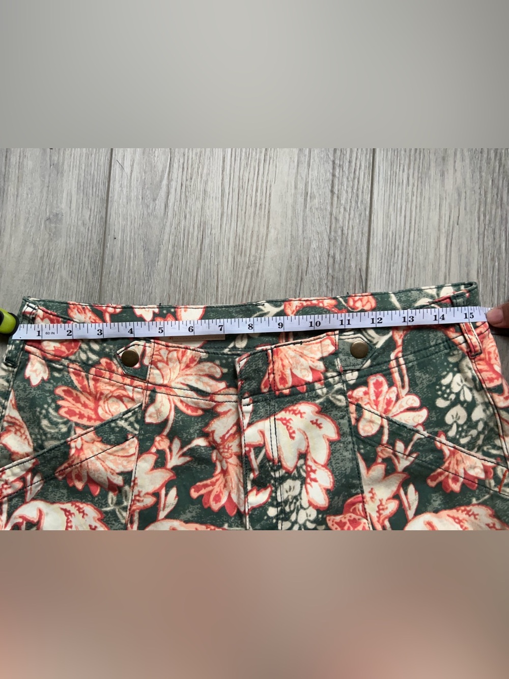 Anthropologie Floral Straight-Leg Pants in Teal & Coral - Picture 6 of 7